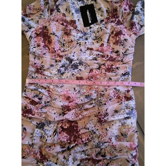 Pretty Little Thing Pink Floral Mini Dress Women's Sz 8 Long Sleeve Lined Ruched - Picture 16 of 16